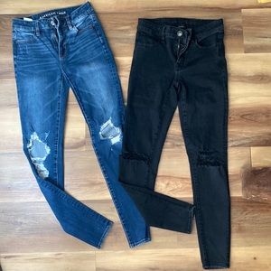 American Eagle blue jeans and black size 0 long